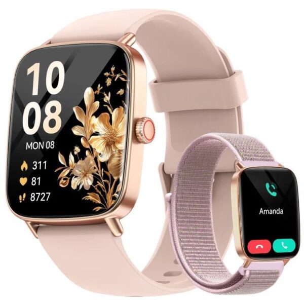 Women Smart Watch 1.85" HD Smartwatch iPhone Android Call 100+ Sport Modes Fitness Tracker Heart Rate Sleep SpO2 IP68 Waterproof 2 Bands