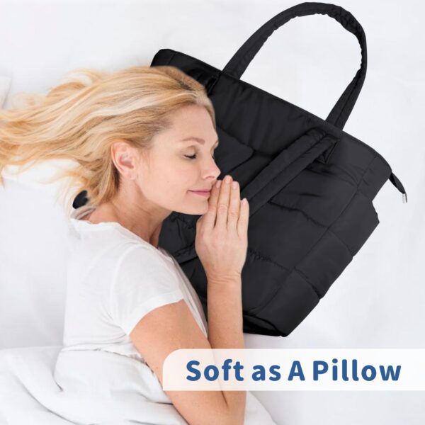 TOPDesign Women Puffer Tote Bag Lightweight Quilted Shoulder Handbag Compartments Cosmetic Bag Travel Work Gym Black M