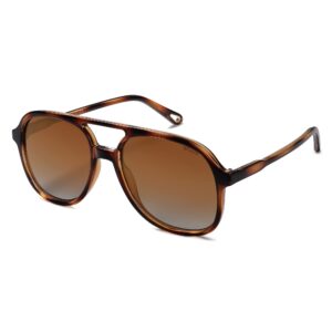 SOJOS Retro Polarized Aviator Sunglasses Women Men Vintage 70s 80s Square SJ2174 Amber Brown Tortoise