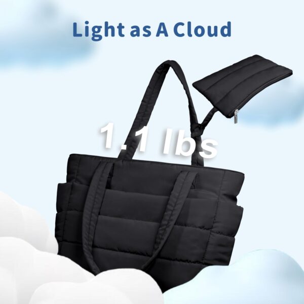 TOPDesign Women Puffer Tote Bag Lightweight Quilted Shoulder Handbag Compartments Cosmetic Bag Travel Work Gym Black M