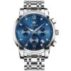 OLEVS Men Diamond Chronograph Watch Blue Dial Roman Numerals Stainless Steel Quartz Date Luminous Water Resistant