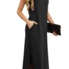616sVFOuW9L GRECERELLE Women Summer Casual Maxi Dress Loose Split Long Sun Dress Pockets Black M