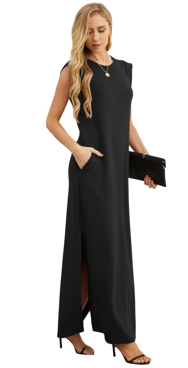 616sVFOuW9L GRECERELLE Women Summer Casual Maxi Dress Loose Split Long Sun Dress Pockets Black M