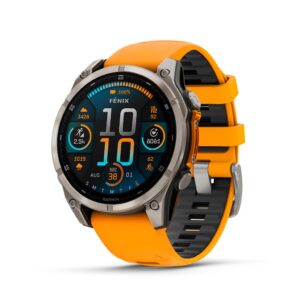 617Rv1XcTnL Garmin Fenix 8 47mm AMOLED Sapphire Multisport GPS Smartwatch Dive Rated LED Flashlight Titanium Orange Graphite Band