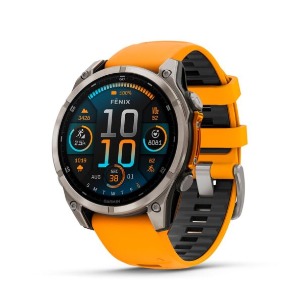 617Rv1XcTnL Garmin Fenix 8 47mm AMOLED Sapphire Multisport GPS Smartwatch Dive Rated LED Flashlight Titanium Orange Graphite Band