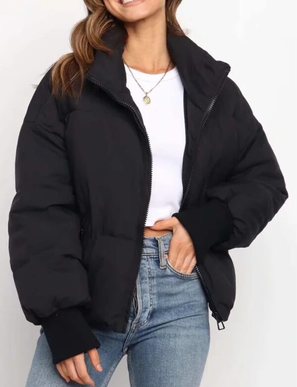 6185D0Mu7GL Gihuo Women Winter Cropped Puffer Jacket Quilted Short Warm Coat Black S