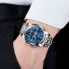 OLEVS Men Diamond Chronograph Watch Blue Dial Roman Numerals Stainless Steel Quartz Date Luminous Water Resistant