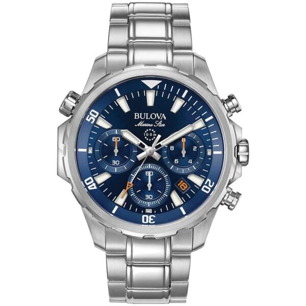 Bulova Men Marine Star Chronograph Quartz Watch Stainless Steel Blue Dial 96B256