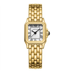 CHEETAH Women Vintage Bracelet Watch Gold White Face Rectangular Case Roman Dial