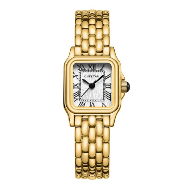 CHEETAH Women Vintage Bracelet Watch Gold White Face Rectangular Case Roman Dial