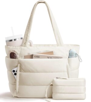 Bagstellar Women Puffer Tote Bag Lightweight Quilted Shoulder Handbag Work School Travel Gym