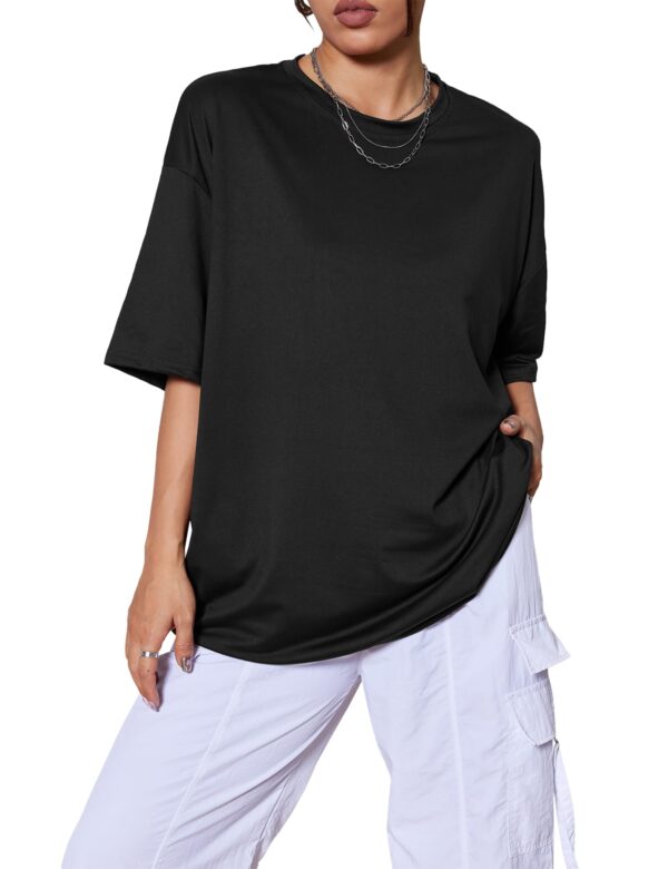 61K9Y5lCZaL Kinglaman 5 Pack Women Oversized T Shirts Crew Neck Loose Fit Short Sleeve Workout Plus Size Black White Army Green Khaki Dark Pink L