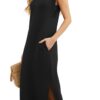 61MrpVd2dYL GRECERELLE Women Summer Casual Maxi Dress Loose Split Long Sun Dress Pockets Black M