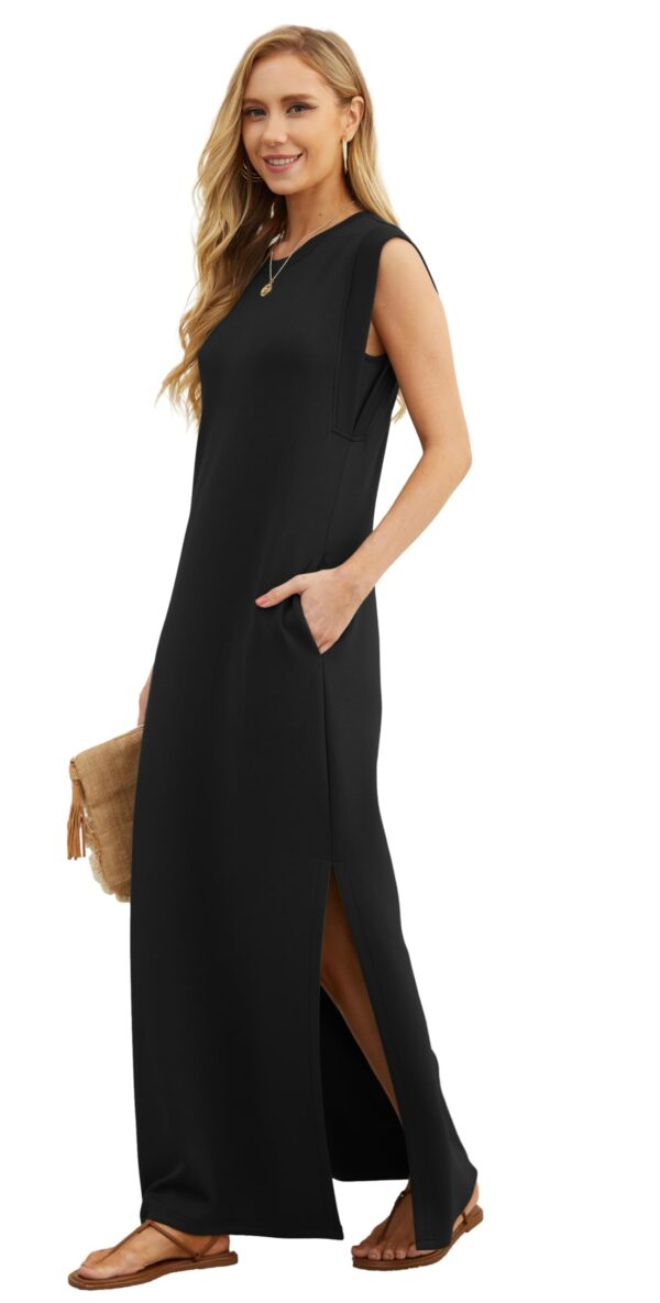 61MrpVd2dYL GRECERELLE Women Summer Casual Maxi Dress Loose Split Long Sun Dress Pockets Black M