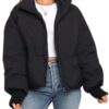 61NGMuX75ZL Gihuo Women Winter Cropped Puffer Jacket Quilted Short Warm Coat Black S