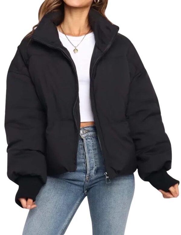 61NGMuX75ZL Gihuo Women Winter Cropped Puffer Jacket Quilted Short Warm Coat Black S