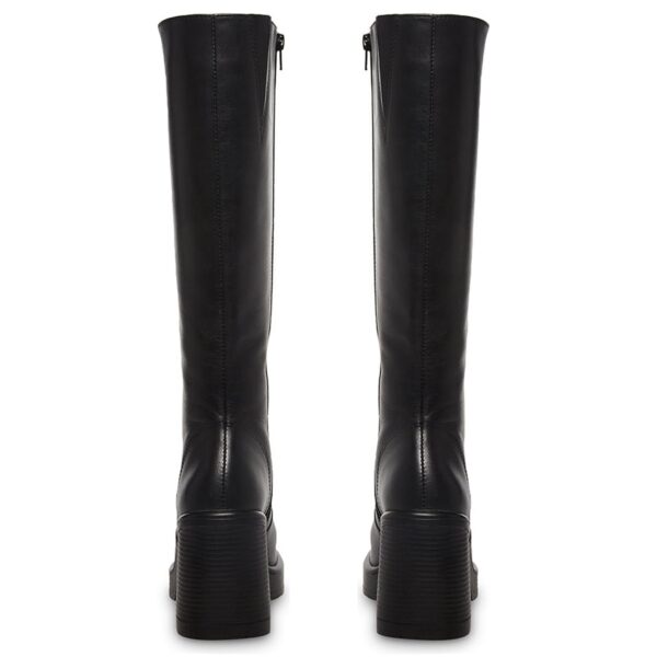 SOVANYOU Black Leather Platform Knee High Boots Women Chunky Block Heel Square Toe Side Zip