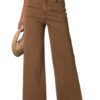 Dokotoo Women High Waisted Baggy Wide Leg Jeans Stretch Denim Brown 10