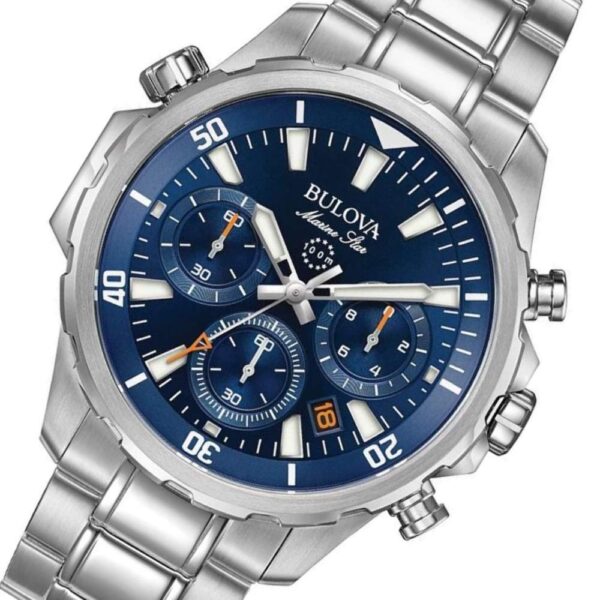 Bulova Men Marine Star Chronograph Quartz Watch Stainless Steel Blue Dial 96B256