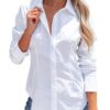61efkymTqaL siliteelon Women Button Down Shirt Long Sleeve Collared Work Office Wrinkle Free Blouse White L