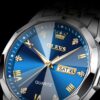 OLEVS Watch for Men Diamond Business Dress Analog Quartz Stainless Steel Waterproof Luminous Date Two Tone Luxury Casual Wrist Watch Blue Men