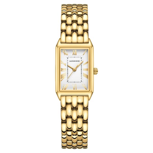 GAOFAN HOUR Women Gold Watch Vintage Rectangular Case White Roman Dial Stainless Steel Water Resistant