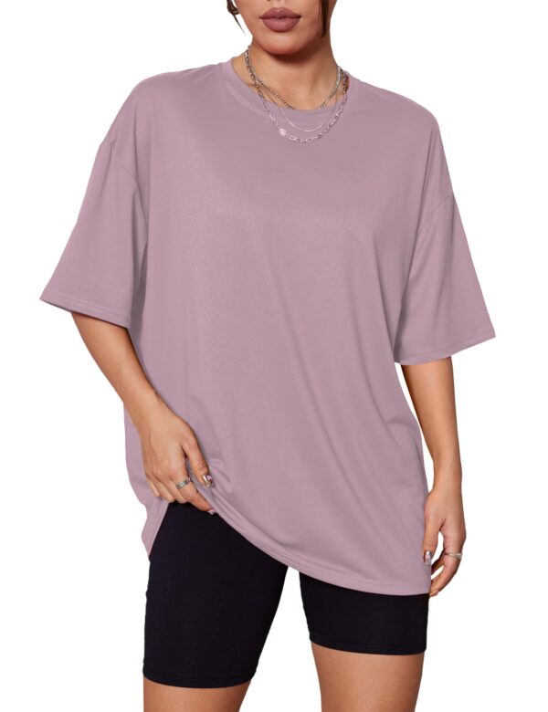 61nwd4uQr+L Kinglaman 5 Pack Women Oversized T Shirts Crew Neck Loose Fit Short Sleeve Workout Plus Size Black White Army Green Khaki Dark Pink L