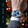 OLEVS Watch for Men Diamond Business Dress Analog Quartz Stainless Steel Waterproof Luminous Date Two Tone Luxury Casual Wrist Watch Blue Men