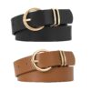 VONMELLI 2 Pack Women Leather Belts Jeans Pants Gold Buckle Black Brown M