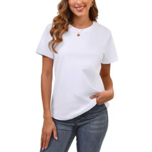 61yzn-Z5X+L 100% Cotton Women White Basic T Shirts Crew Neck Short Sleeve Loose Fit Workout Tops Undershirts