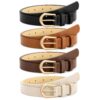 VONMELLI 4 Pack Women Thin Leather Skinny Waist Belts Gold Buckle Black Brown Coffee Beige S