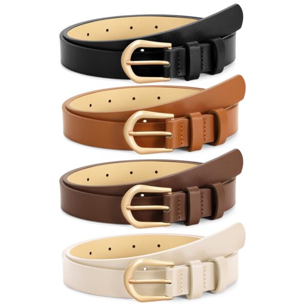 VONMELLI 4 Pack Women Thin Leather Skinny Waist Belts Gold Buckle Black Brown Coffee Beige S