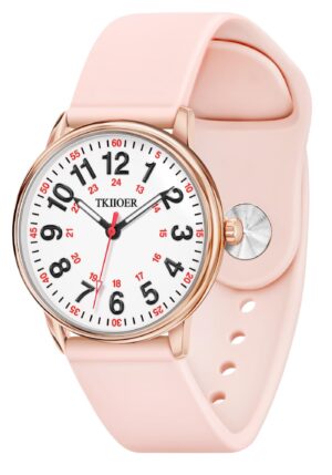 TKIIOER Nurse Watch Medical Professionals Students Women Men 50M Waterproof Military Time Luminous Easy Read Dial Pink