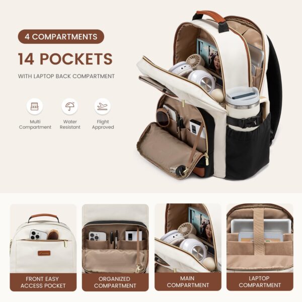 LOVEVOOK Women Laptop Backpack 15.6 Inch Waterproof Travel Work Business College Bag Cup Pocket Beige Black Brown
