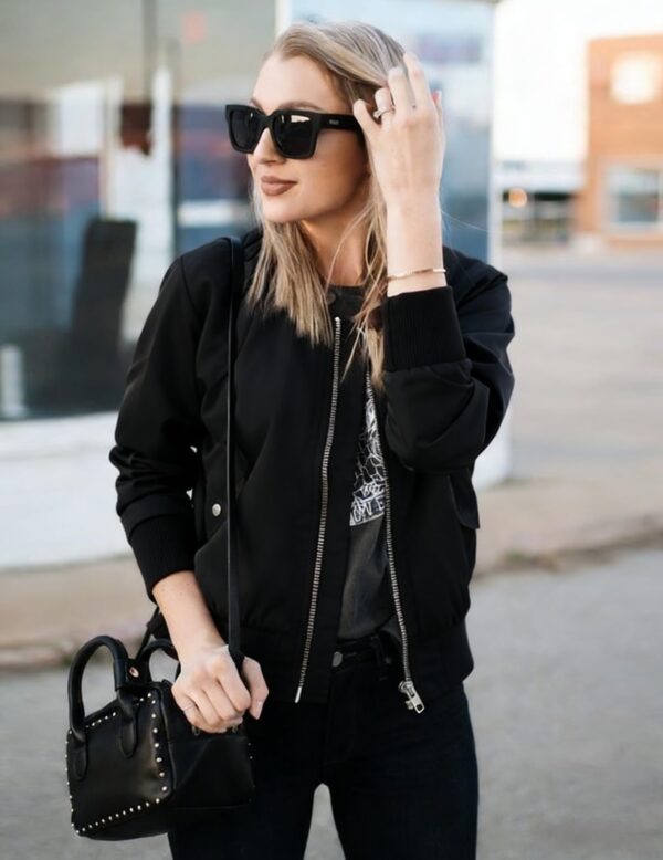 Zeagoo Women Quilted Bomber Jacket Short Coat Black Large