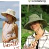 Women Wide Brim Sun Hat Ponytail Gardening Beach Summer Cotton Breathable Fold-Up Brim Green