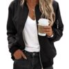 Zeagoo Women Quilted Bomber Jacket Short Coat Black Large
