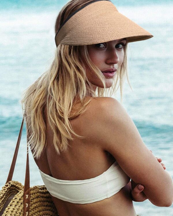 FURTALK Women Straw Sun Visor Hat Packable Ponytail Beach Travel UPF 80+ Khaki