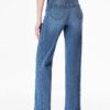 Sidefeel Women Wide Leg Jeans High Waisted Stretchy Raw Hem Denim Blue 12