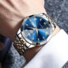 OLEVS Watch for Men Diamond Business Dress Analog Quartz Stainless Steel Waterproof Luminous Date Two Tone Luxury Casual Wrist Watch Blue Men