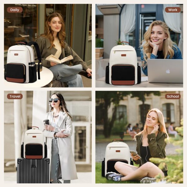 LOVEVOOK Women Laptop Backpack 15.6 Inch Waterproof Travel Work Business College Bag Cup Pocket Beige Black Brown