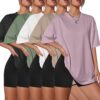 71Ng1AFabcL Kinglaman 5 Pack Women Oversized T Shirts Crew Neck Loose Fit Short Sleeve Workout Plus Size Black White Army Green Khaki Dark Pink L