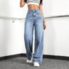 Mars Power Women Straight Leg Jeans High Waisted Wide Leg Stretchy Boyfriend Baggy Denim Light Blue S