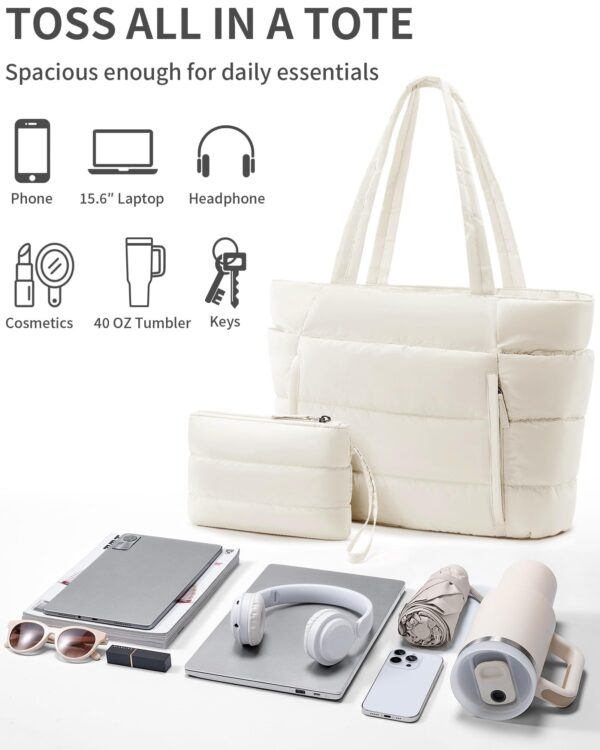 Bagstellar Women Puffer Tote Bag Lightweight Quilted Shoulder Handbag Work School Travel Gym