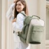 LOVEVOOK Women Laptop Backpack 15.6 Inch Waterproof Travel Work Business College Bag Cup Pocket Beige Black Brown
