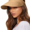 FURTALK Women Straw Sun Visor Hat Packable Ponytail Beach Travel UPF 80+ Khaki