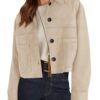 PRETTYGARDEN Women Faux Suede Cropped Jacket Lightweight Fall Winter Outerwear Beige M