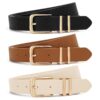 XZQTIVE 3 Pack Women Leather Waist Belts Jeans Dresses Pants Gold Buckle