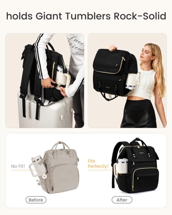 LOVEVOOK Women Laptop Backpack 15.6 Inch Waterproof Travel Work College Daypack Tumbler Holder Black