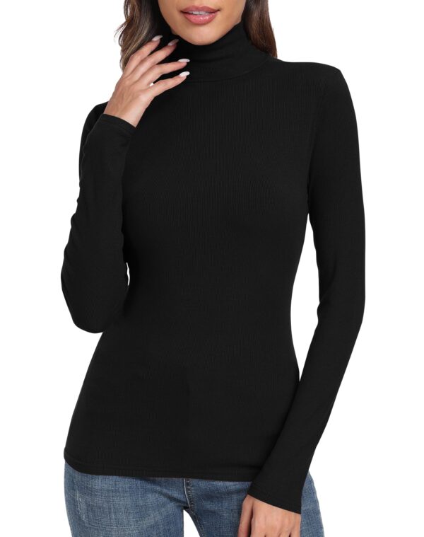 71SU+xKeE-L PALINDA Women Ribbed Turtleneck Fitted Long Sleeve Thermal Layering Top Black S